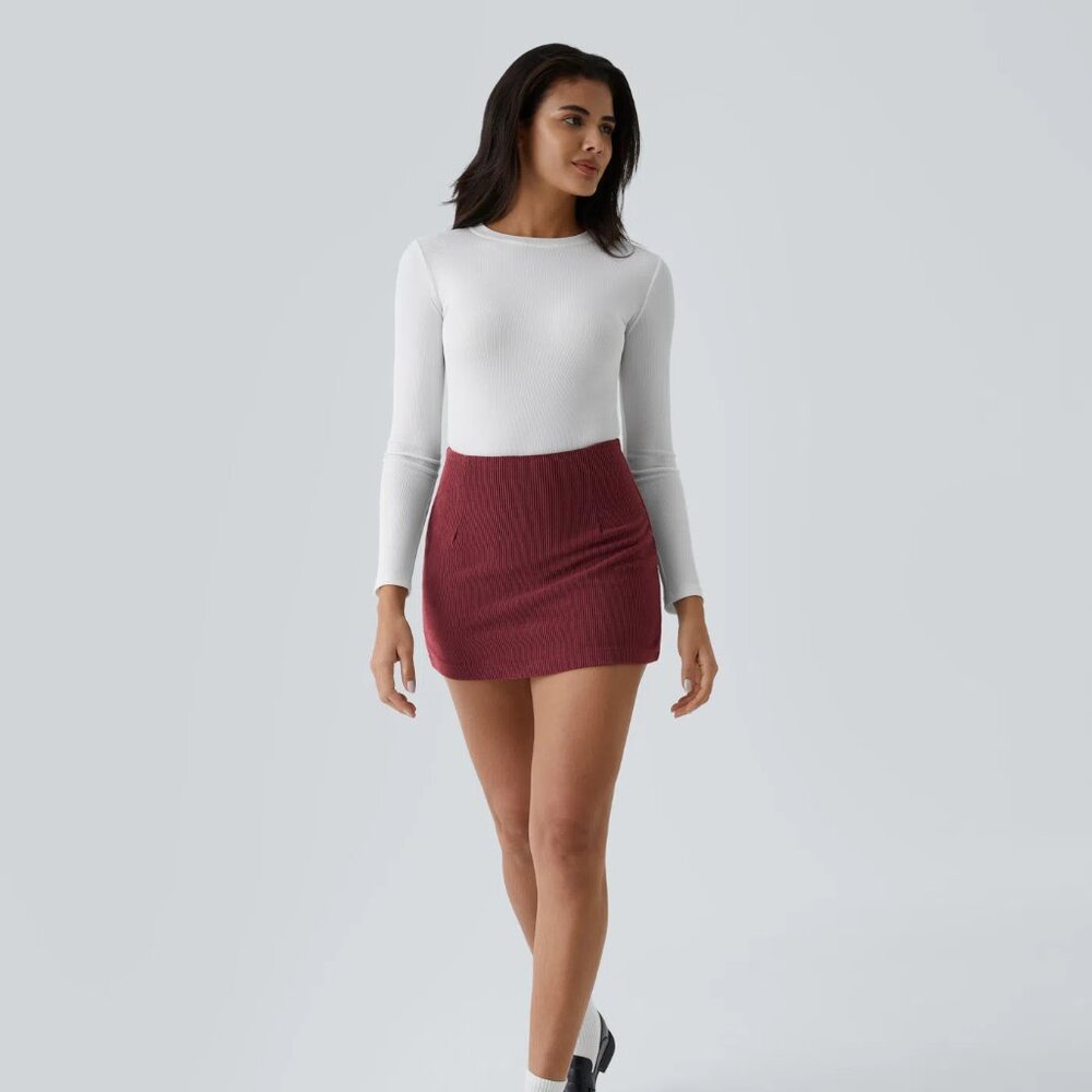 Halara Women's Pomegranate High-Waist 2-in-1 Corduroy A-Line Mini Skort Size S
